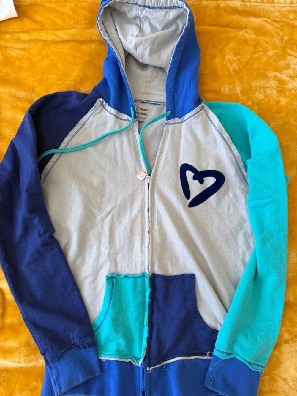 Zumba Fitness Colorblock Zip Hoodie in Light Blue, Navy & Teal